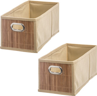 5five Opbergmand/kastmand - 4x - beige - linnen/bamboe - 15 x 14 x 31 cm - 6.5 liter - Vakkenkast