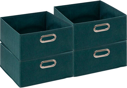 5five Opbergmand/kastmand - 4x - petrol blauw - linnen - 14 liter - 31 x 31 x 15 cm - Opbergbox - Vakkenka