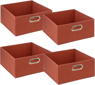 5five Opbergmand/kastmand - 4x - terracotta - linnen - 14 liter - 31 x 31 x 15 cm - Opbergbox - Vakkenkast