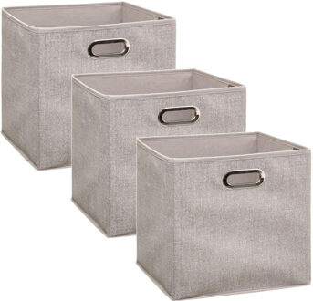 5five Opbergmand/kastmand beige - Set van 3x stuks - linnen - 29 liter - 31 x 31 x 31 cm - Opbergbox - Vak