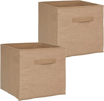 5five Opbergmand/kastmand - Set van 2x stuks - 29 liter - bruin/naturel jute - 31 x 31 x 31 cm