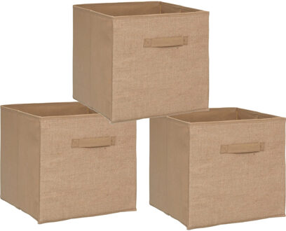 5five Opbergmand/kastmand - Set van 3x stuks - 29 liter - bruin/naturel jute - 31 x 31 x 31 cm