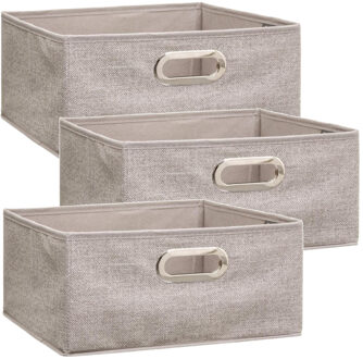 5five Opbergmand/kastmand - Set van 3x stuks - beige - linnen - 14 liter - 31 x 31 x 15 cm - Opbergbox - V