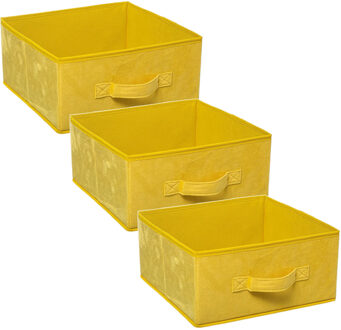 5five Opbergmand/kastmand - Set van 3x stuks - geel - 14 liter - 31 x 31 x 15 cm - Opbergboxen - Vakkenkas