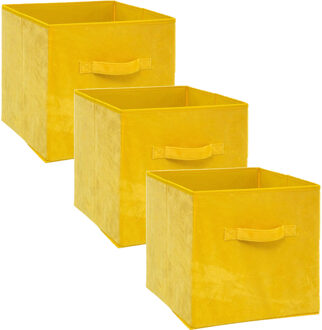 5five Opbergmand/kastmand - Set van 3x stuks - geel - 29 liter - 31 x 31 x 31 cm - Opbergboxen - Vakkenkas