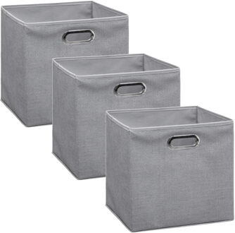5five Opbergmand / kastmand - Set van 3x stuks - grijs - linnen - 29 liter - 31 x 31 x 31 cm - Opbergbox
