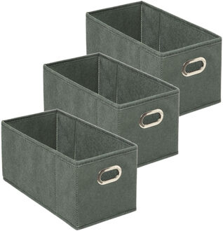 5five Opbergmand/kastmand - Set van 3x stuks - grijsgroen - linnen - 7 liter - 31 x 15 x 15 cm - Opbergbox