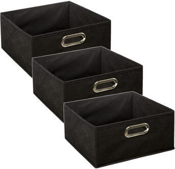 5five Opbergmand/kastmand - Set van 3x stuks - zwart - linnen - 14 liter - 31 x 31 x 15 cm - Opbergbox - V