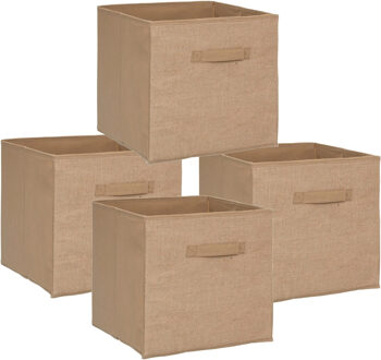 5five Opbergmand/kastmand - Set van 4x stuks - 29 liter - bruin/naturel jute - 31 x 31 x 31 cm