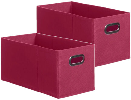 5five Opbergmand/kastmand - Set van 4x stuks - framboos roze - linnen - 7 liter - 31 x 15 x 15 cm - Opberg