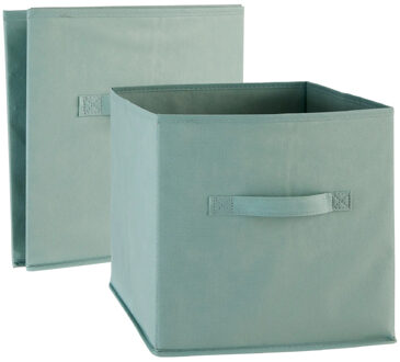 5five Opbergmand/kastmand Square Box - 2x - karton/kunststof - 29 liter - zeegroen - 31 x 31 x 31 cm