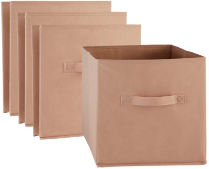 5five Opbergmand/kastmand Square Box - 4x - karton/kunststof - 29 liter - terra - 31 x 31 x 31 cm