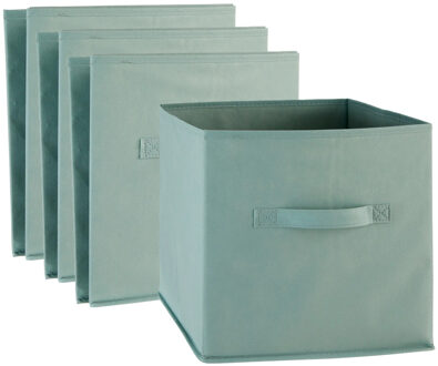 5five Opbergmand/kastmand Square Box - 4x - karton/kunststof - 29 liter - zeegroen - 31 x 31 x 31 cm