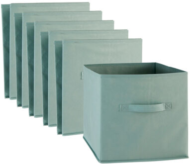 5five Opbergmand/kastmand Square Box - 6x - karton/kunststof - 29 liter - zeegroen - 31 x 31 x 31 cm