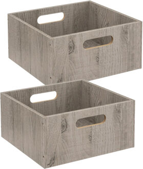 5five Opbergmand/kastmand van hout - Set van 2x stuks - grijs - 14 Liter - 31 x 31 x 15 cm - Opbergb