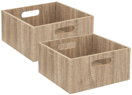 5five Opbergmand/kastmand van hout - Set van 2x stuks - lichtbruin - 14 Liter - 31 x 31 x 15 cm - Op