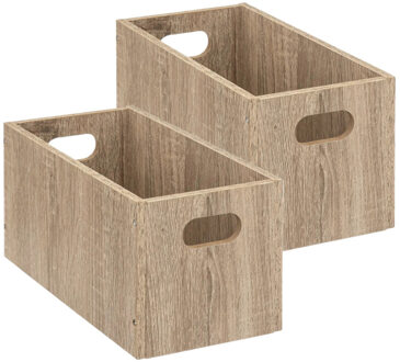 5five Opbergmand/kastmand van hout - Set van 2x stuks - lichtbruin - 7 Liter - 31 x 15 x 15 cm - Opb