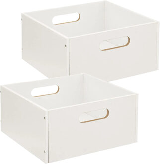 5five Opbergmand/kastmand van hout - Set van 2x stuks - wit - 14 Liter - 31 x 31 x 15 cm - Opbergbox