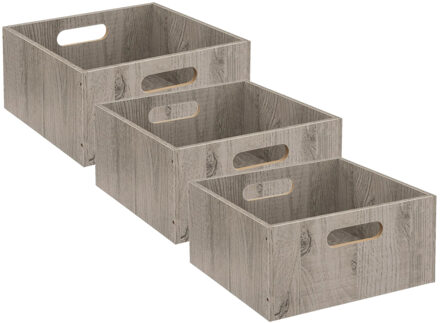 5five Opbergmand/kastmand van hout - Set van 3x stuks - grijs - 14 Liter - 31 x 31 x 15 cm - Opbergb