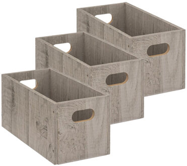5five Opbergmand/kastmand van hout - Set van 3x stuks - grijs - 7 Liter - 31 x 15 x 15 cm - Opbergbo