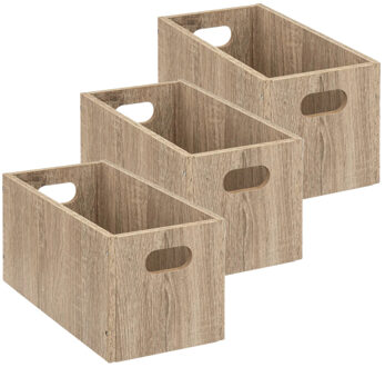5five Opbergmand/kastmand van hout - Set van 3x stuks - lichtbruin - 7 Liter - 31 x 15 x 15 cm - Opb