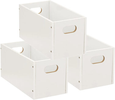 5five Opbergmand/kastmand van hout - Set van 3x stuks - wit - 7 Liter - 31 x 15 x 15 cm - Opbergboxe