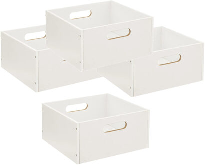 5five Opbergmand/kastmand van hout - Set van 4x stuks - wit - 14 Liter - 31 x 31 x 15 cm - Opbergbox