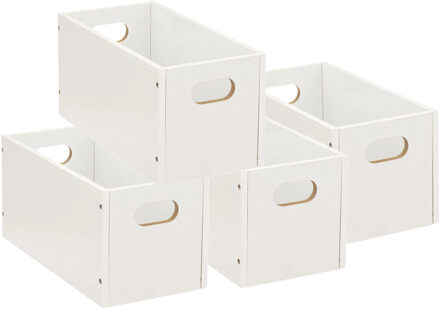 5five Opbergmand/kastmand van hout - Set van 4x stuks - wit - 7 Liter - 31 x 15 x 15 cm - Opbergboxe