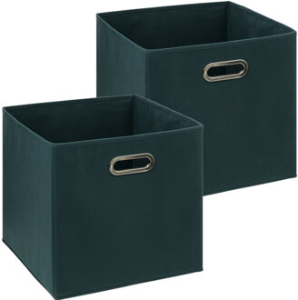 5five Opbergmand/kastmandje - 2x - Smaragd groen - 31 x 31 x 31 cm - 29 liter - Vakkenkast manden - Stof