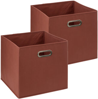 5five Opbergmand/kastmandje - 2x - Steenrood - 31 x 31 x 31 cm - 29 liter - Vakkenkast manden - Stof