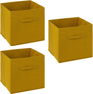 5five Opbergmand/kastmandje - 3x - Mosterdgeel - 31 x 31 x 31 cm - 29 liter - Vakkenkast manden - Stof