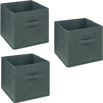 5five Opbergmand/kastmandje - 3x - Olijfgroen - 31 x 31 x 31 cm - 29 liter - Vakkenkast manden - Stof