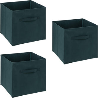 5five Opbergmand/kastmandje - 3x - Smaragd groen - 31 x 31 x 31 cm - 29 liter - Vakkenkast manden - Stof