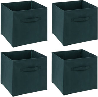 5five Opbergmand/kastmandje - 4x - Smaragd groen - 31 x 31 x 31 cm - 29 liter - Vakkenkast manden - Stof