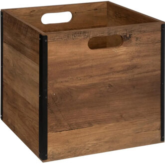 5five Opbergmand/kastmandje - Bruin hout - 31 x 31 x 31 cm - 29 liter - Vakkenkast manden - Kist