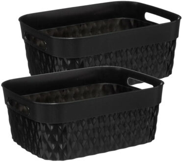 5five Opbergmanden - 2 stuks - 8,5 liter - Kunststof - Zwart