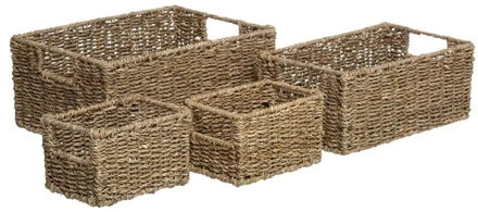 5five Opbergmanden - set van 4x - gevlochten zeegras - manden - opbergen