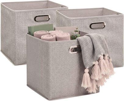 5five Opbergmandjes - 3x - beige - stof - inhoud 29 liter - 31 x 31 x 31 cm - Kast opberg box