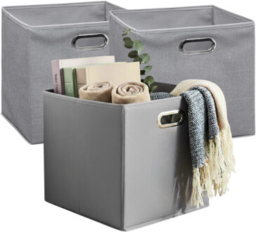 5five Opbergmandjes - 3x - grijs - stof - inhoud 29 liter - 31 x 31 x 31 cm - Kast opberg box