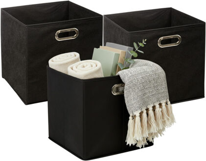 5five Opbergmandjes - 3x - zwart - stof - inhoud 29 liter - 31 x 31 x 31 cm - Kast opberg box