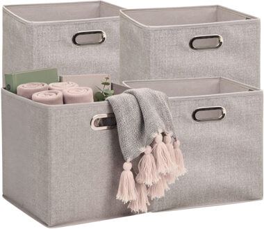 5five Opbergmandjes - 4x - beige - stof - inhoud 29 liter - 31 x 31 x 31 cm - Kast opberg box