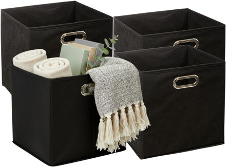 5five Opbergmandjes - 4x - zwart - stof - inhoud 29 liter - 31 x 31 x 31 cm - Kast opberg box
