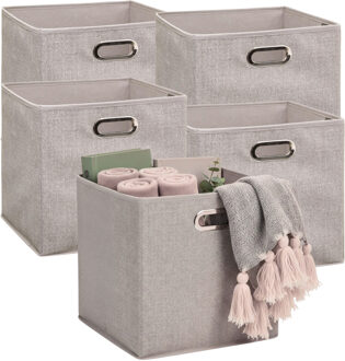 5five Opbergmandjes - 5x - beige - stof - inhoud 29 liter - 31 x 31 x 31 cm - Kast opberg box