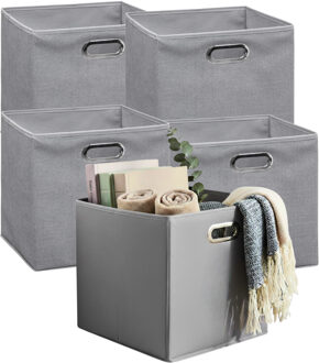 5five Opbergmandjes - 5x - grijs - stof - inhoud 29 liter - 31 x 31 x 31 cm - Kast opberg box
