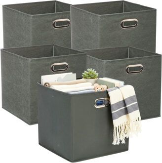 5five Opbergmandjes - 5x - groengrijs - stof - inhoud 29 liter - 31 x 31 x 31 cm - Kast opberg box