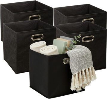 5five Opbergmandjes - 5x - zwart - stof - inhoud 29 liter - 31 x 31 x 31 cm - Kast opberg box