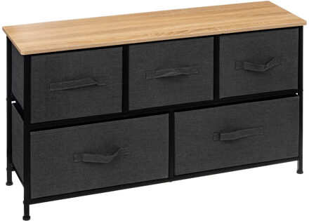 5five Opbergmandkastje/badkamerkastje - 5x manden - 100 x 30 x 55 cm - hout/stof - donkergrijs