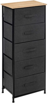 5five Opbergmandkastje/badkamerkastje - 5x manden - 45 x 30 x 114 cm - hout/stof - donkergrijs