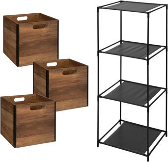 5five Opbergrek 3-laags Smartrack - 3x mandjes hout - donkerbruin - 34 x 98 cm