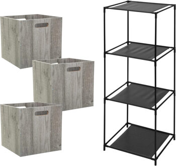 5five Opbergrek 3-laags Smartrack - 3x mandjes hout - grijs - 34 x 98 cm